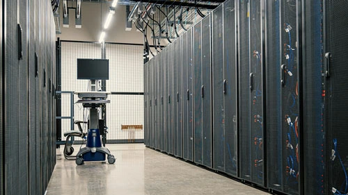 Large data center with server racks